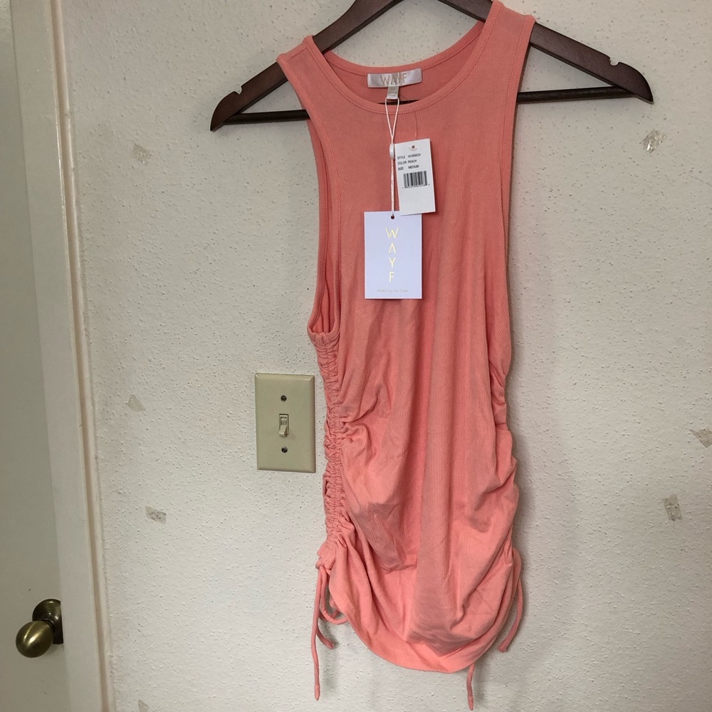 New WAYF Women’s Jayce Ruched  Racer Tank Top Size M Orange Sleeveless Side Tied